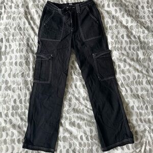 BDG Black Cargo Pants with White Stitching